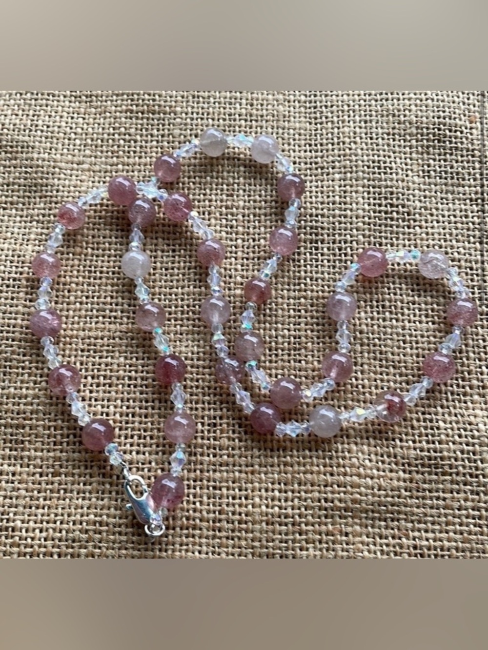 Strawberry quartz necklace & Crystal spacers gorgeous amazing one-of-a-jind